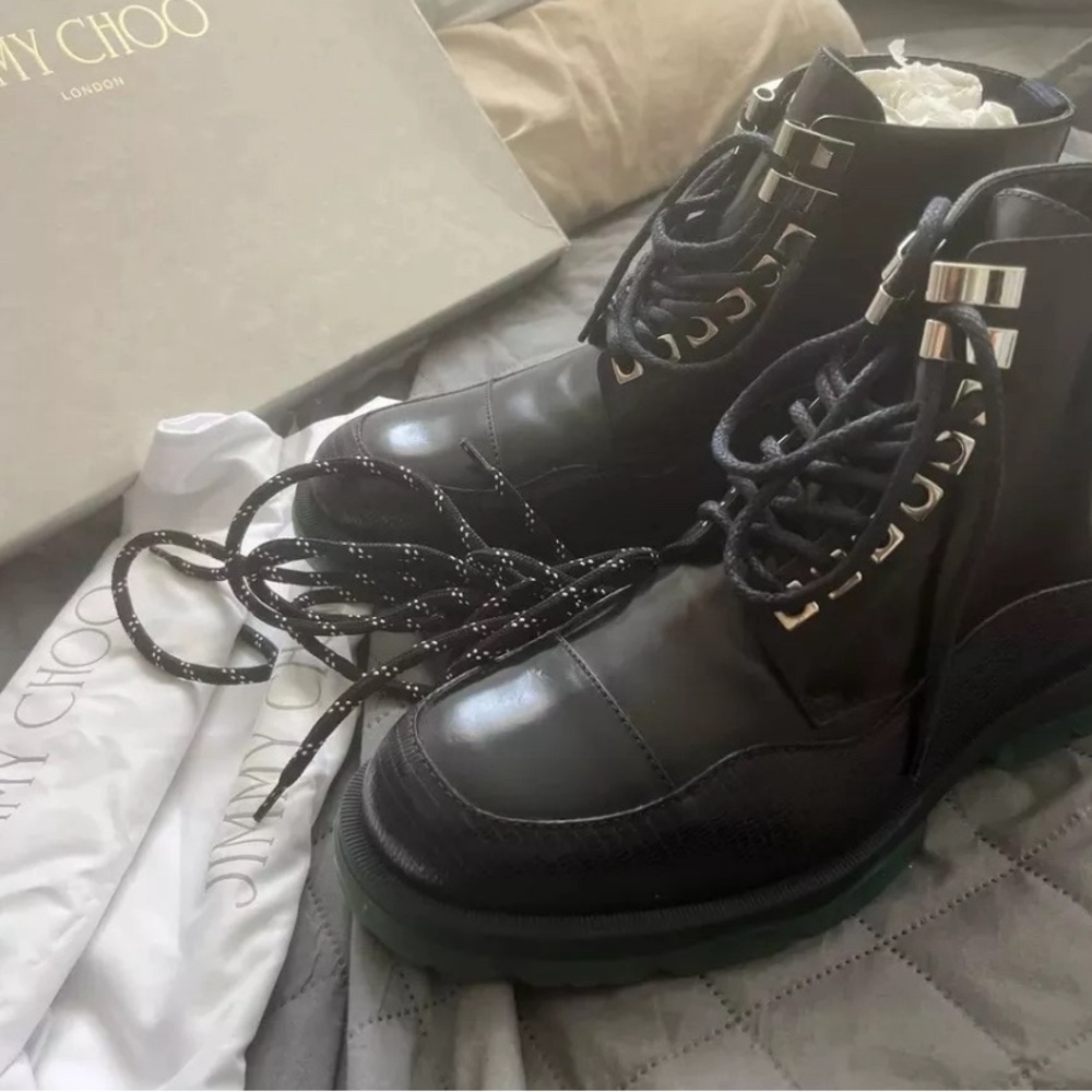 Jimmy Choo Baldwin Navy Lizard Print Leather Boots, Men' 8.5 US (41.5 EU)
